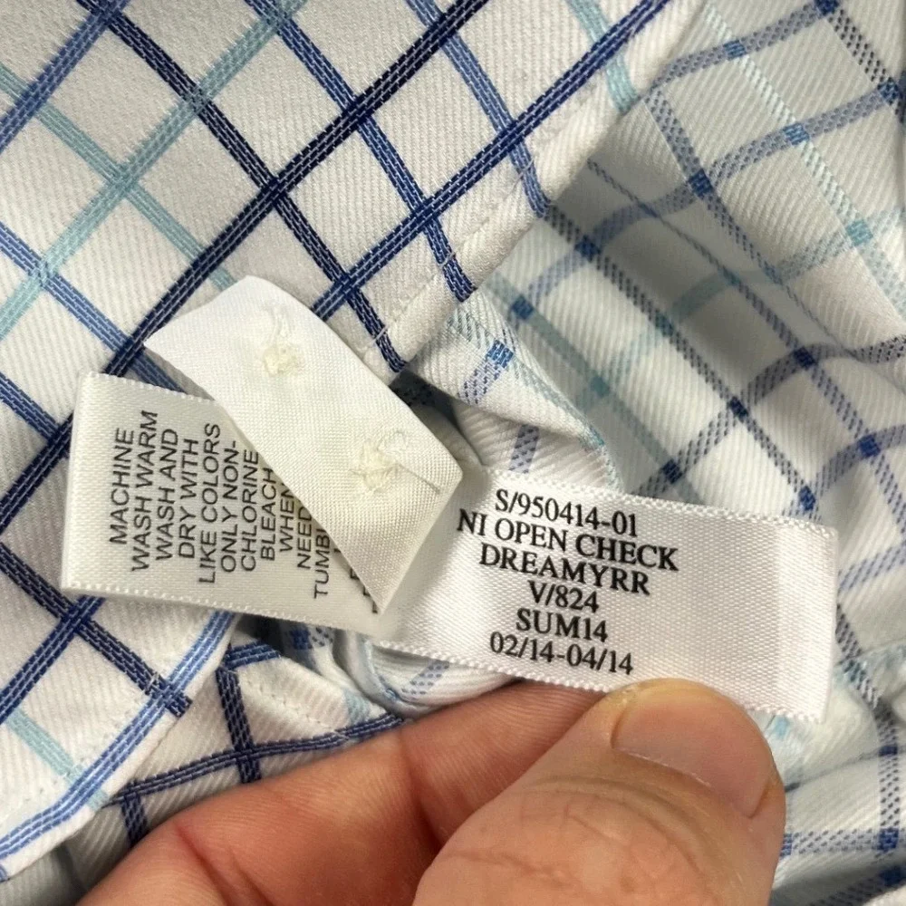 Banana Republic Mens XS Non Iron Classic Fit Blue White Open Check Button Shirt